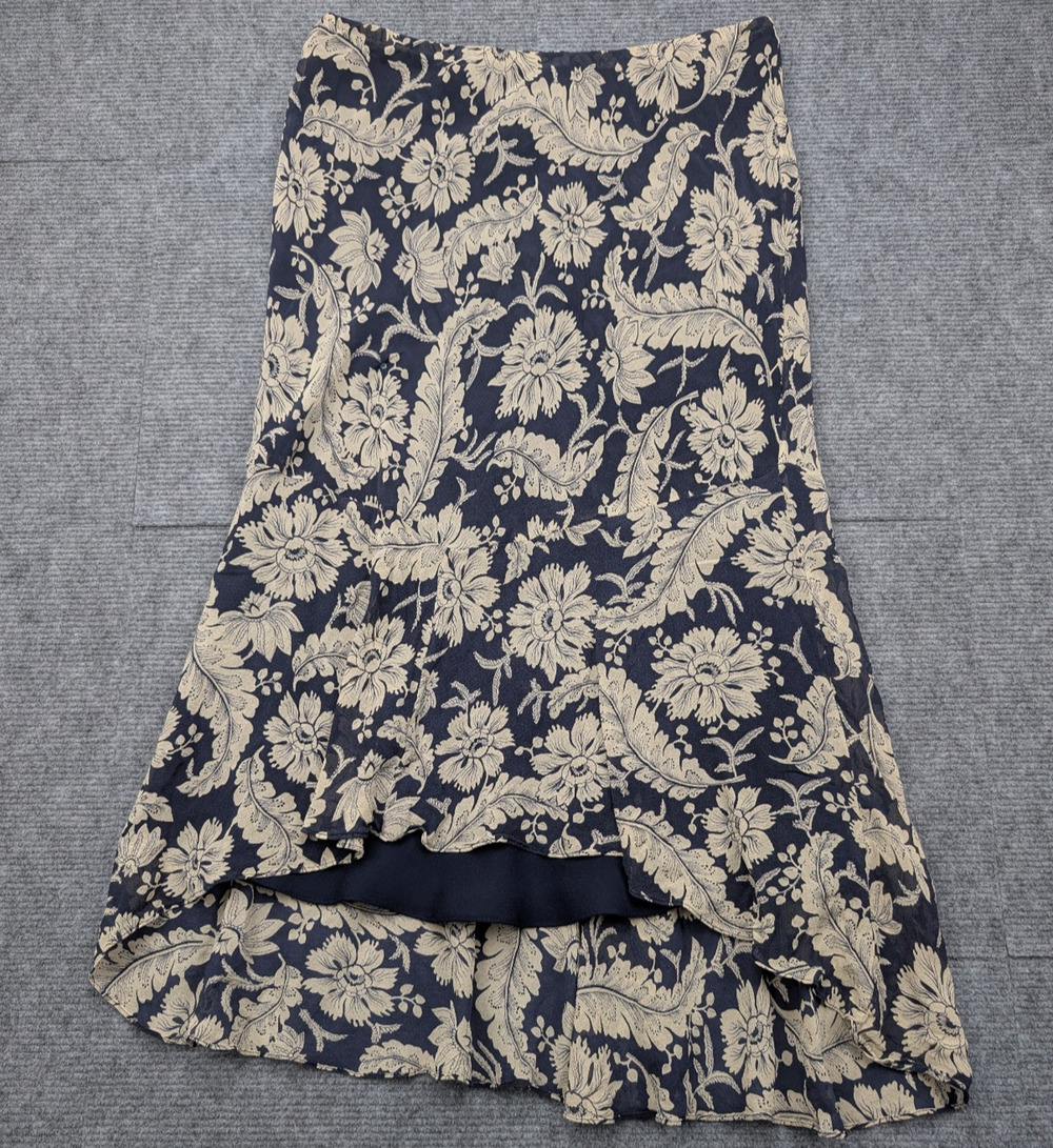 Ralph Lauren Silk Midi Skirt Womens 4 Petite Old Money Floral Timeless Vintage